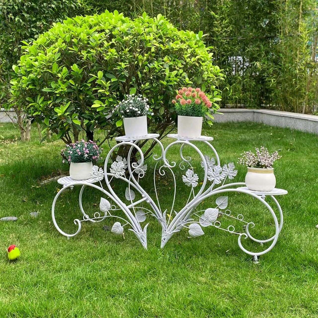 2x Iron Plant Stand Heart Shape Indoor Outdoor 4 Tier Flower Pots Garden Holder